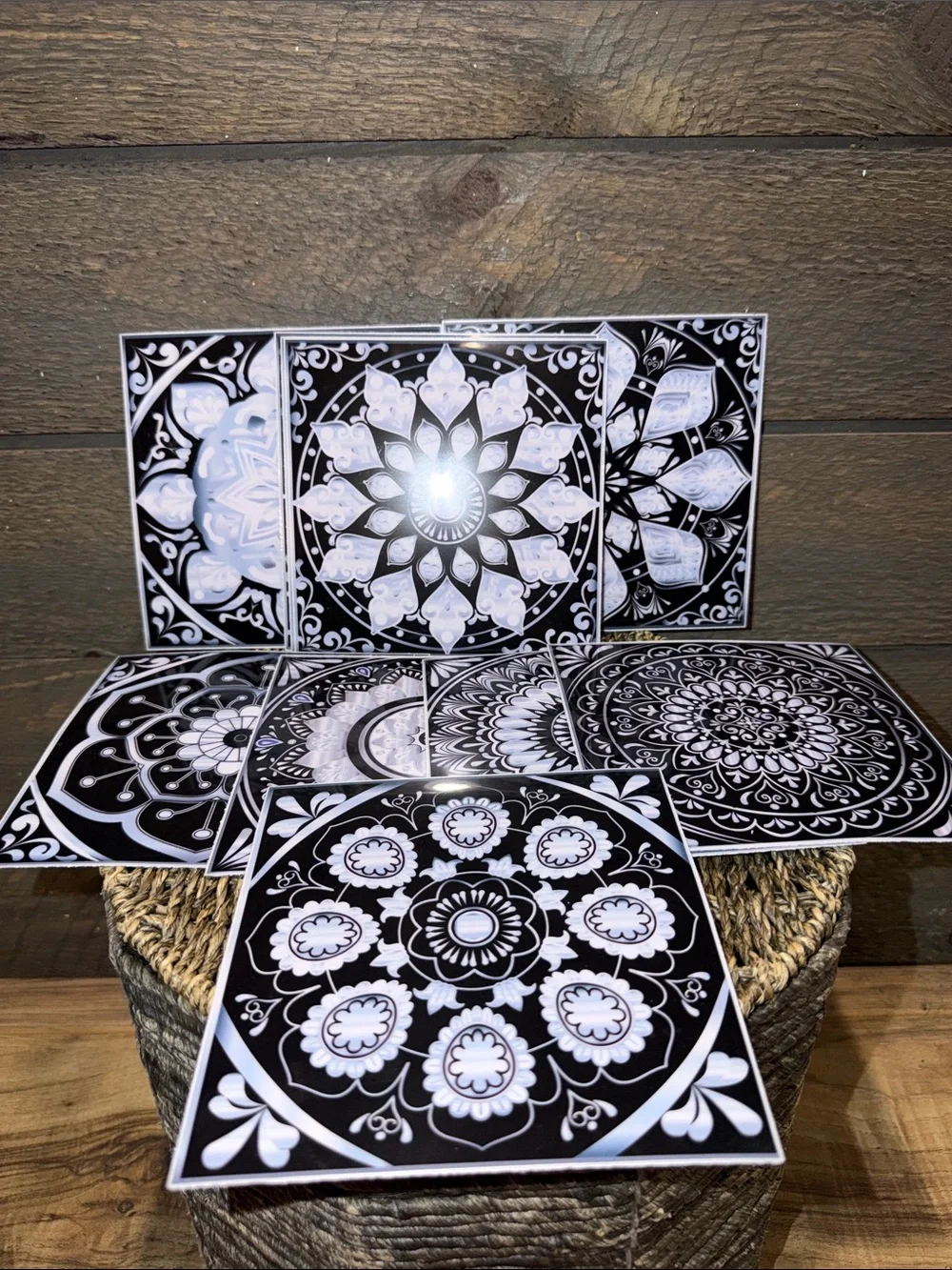 Set of 10 MIX Black & White Mandala Decorative Tile Peel Stick Art Decals 6